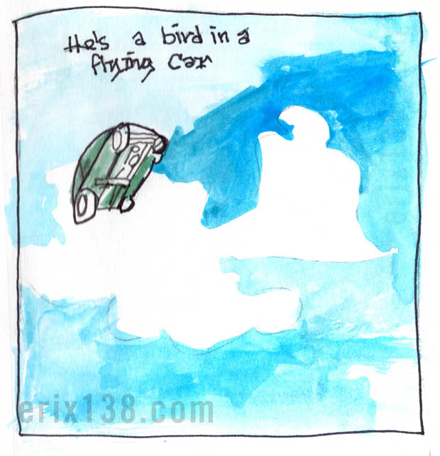 Bird in a flying car
